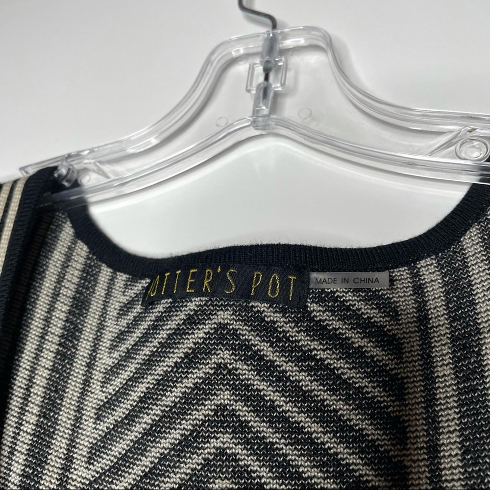Potters Pot Sleeveless Geometric Knit Mini Sweater Dress Black Cream Burgundy S - Picture 3 of 11
